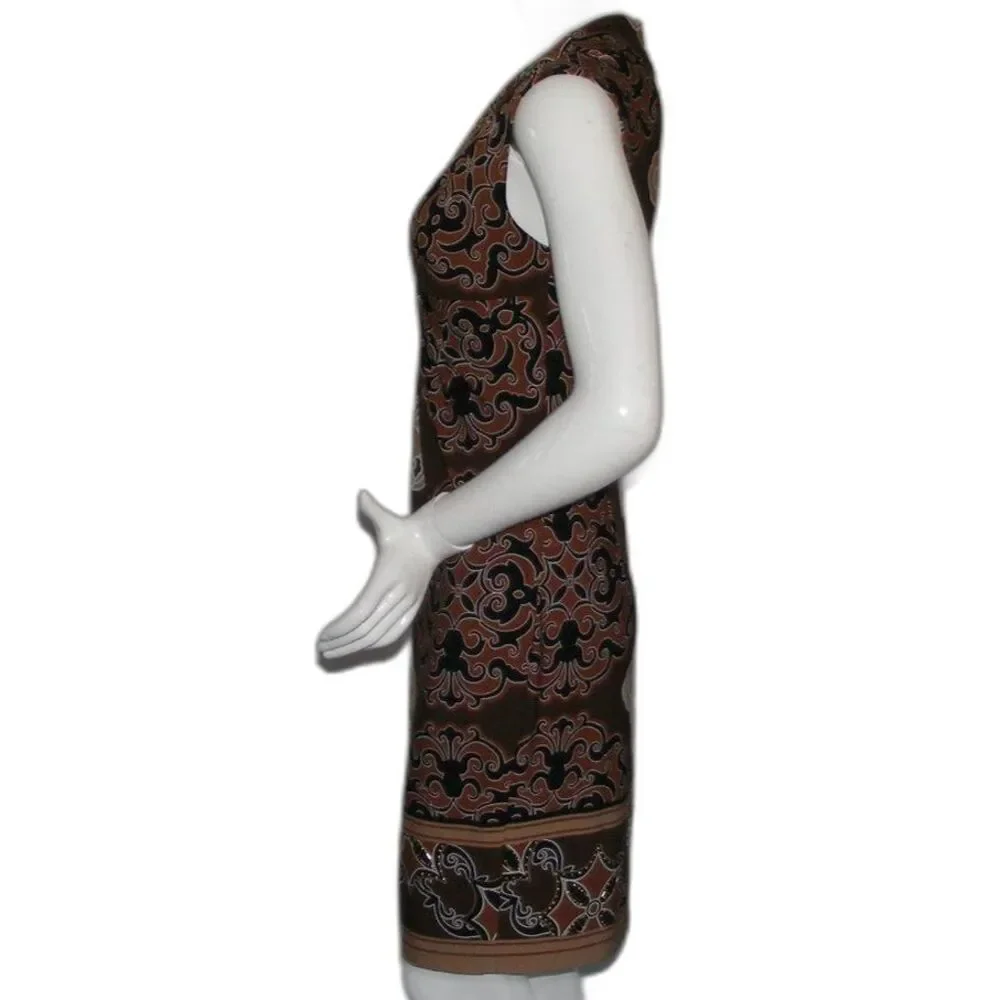 CACHE Dress, 6, Brown/Tan, Sleeveless, V-neck, Embellished, Back zipper - Picture 7 of 14